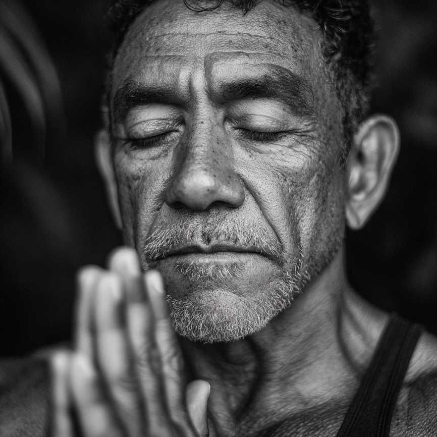 Adulto mayor mostrando flexibilidad y equilibrio en postura de yoga